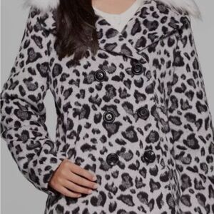 Cat & Jack Girls Gray Leopard Peacoat